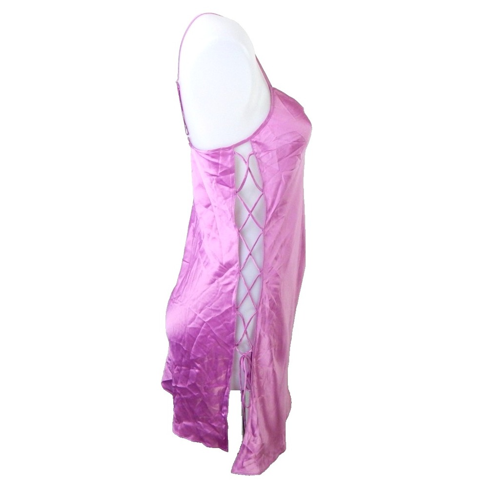 Victoria's Secret Slip Dress Vintage Y2K Purple Pink Lace Up Satin Chemise